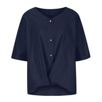 Ženska V-izrez dugih rukava od pamučne i posteljine tucinske majice Ljetne majice bluza