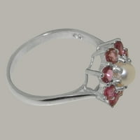 Britanci napravio 9K bijeli kultivirani biser i ružičasti turmalinski ženski prsten iz izjave - Veličina opcija - veličina 10.75