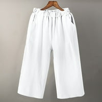 Simu Žene Čvrsti povremeni džep široke noge hlače elastične struke labave hlače obrezane pantalone za