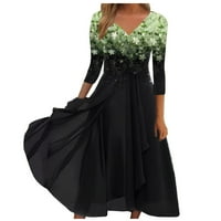 Ljetne haljine za žene tiskane V-izrez A-line srednje dužine Slatka rukava za plažu zelena 4xl