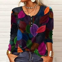 Žene ljetne vrhove rukave cvjetne bluze casual ženske majice Henley Multicolor XL
