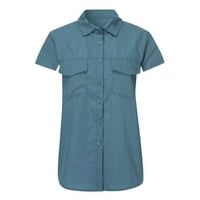 Labave majice za žene casual čvrsti kratki rukav isključite majicu džepova za ovratnike na vrhu ljetnih