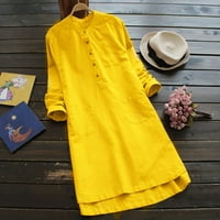 Žene Retro dugih rukava Ležerne prilike sa labavim gumb za bluza Mini majica Dney midi haljina žuti
