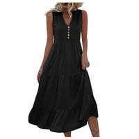 Bazyrey ženske haljine Ljeto bez rukava A-line haljine ženske čvrste ležerne haljine s V-izrezom crne