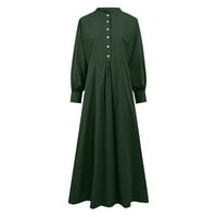 Ljetne haljine za žene Čvrsto posada vrata maxi duga modna haljina s dugim rukavima na caringu zelena