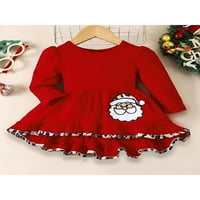 Arvbitana Toddler Baby Girgin Božićne odjeće Dugi rukavi okrugli vrat ruffles + Santa Print pantalone