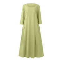 Haljina za žene, ženska modna casual punog boja rukav pamuk posteljina haljina zelena 4xl