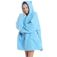 Nosivi pokrivač za djecu za djecu za previsovanje životinja s kapuljačom s kapuljačom devojke dečko slatka super mekana topla flanela sa džepom i rukavima o sova plava