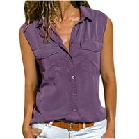 Vrhovi rezervoara za čišćenje za žene plus size bez rukava sa punim džepovima Majica Purple XL