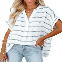 Sanviglor Women BluZA PLAJ Ljetne majice kratki rukav vrhovi zadivljujuće tuničke košulje Stripe XL