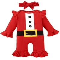 GRIANOOK BABY Girls Gumbi za noge odijelo Božićni print luk kravata ROMPER PARTY PLAJNI JUMOVI + POVRATNI
