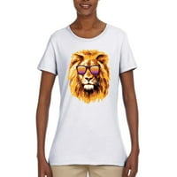 Lav sa sunčanim naočalama životinja ljubavnika Ženska grafička majica, bijela, x-velika