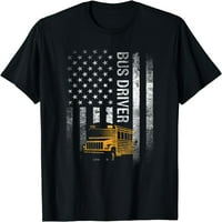 Školski autobus vozač USA Američka zastava smiješni autobus vozač poklon majica crna mala