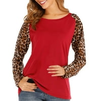 Vrhovi za žene casual čvrsta čipka s dugim rukavima o-vrat leopard patchwork bluze za žene