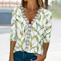 Ženska klirenca odjeća ženska modna majica cvjetni ispis čipkasti rukavi bluza V-izrez casual vrhovi