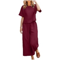 LisingTool posteljine pantalone Žene solidne košulje u boji labave majice i pantalone Dvije set hlače za žene