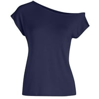 Žene Ležerne prilike s ramenima kratki rukav majica Labava ljetna bluza Majica Navy Blue + S