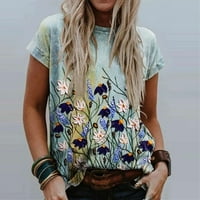 Ženski bluze Ženska modna casual plus veličina Scenic Cvijeće Štampanje sa okruglim vratom Majica vrhova Sky Blue L