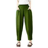 Ociviesr Ženske elastične pantalone od labavih pamuka visoke struk hlače sa džepovima casual pantalone
