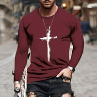 Iopqo Muška košulja Muška jesen i zima Casual Fashion Cross Print Okrugli vrat Dugih rukava TOPMENS