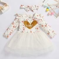 Louist Baby Girl Jednodijelna haljina za djecu cvjetno srce Jedna haljina s dugim rukavima Tutu ruffled