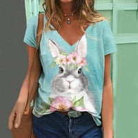 Uskršnje košulje za žene Funny Rabbit Ispis Grafički teers Ljeto Kratki rukav Thirt Tops V-izrez Tunika