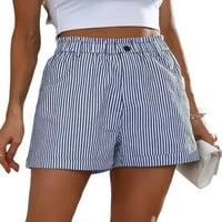 Žene mini pantalone prugaste hlače s kratkim hlačama Visoke struk ljetne kratke hlače dame dame baggy dno odmor plave m