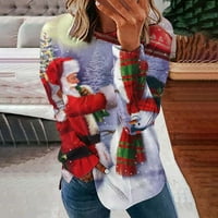 Wyongtao žene Božićni print pulover Dukseri Zimska odjeća Duks, crveni s
