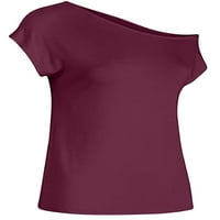 Sanviglor Dame majica Oblique vrat Ljetni vrhovi kratki rukav majica za prozračnu čahuru pulover Claret