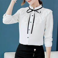 Leylayray korejska bluza Ženska radna kancelarija dugih rukava kravata ruffles puna šifonska bluza TEE
