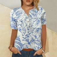 Žene ljetne vrhove kratkih rukava Grafički otisci Bluze Casual Women Henley Shirts Blue XL