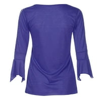 Purple T majice za žene Tri četvrtine majice rukava Slim V rect tipke bluza majica majica