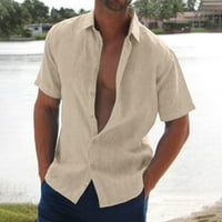 Kali_store Muška majica Muška ležernu teksturirani gumb s kratkim rukavima dolje majica do ljetne košulje