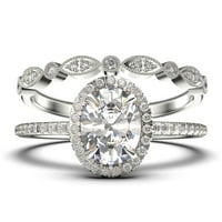 Bridalni prsten set Art Deco 2. Carat Ovalni rez dijamantski prsten za angažman, vjenčani prsten u 10K