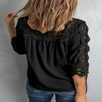 Rosfanty Ženska casual rukava Crochet bluza vrhovi pune boje kvadratne kožnice, S-XXL