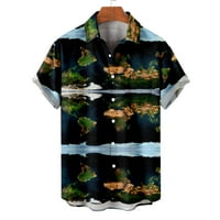 Muške havajske majice prevelike majice prema dolje mapa na svijetu od tiskanog otpremnog zatvarača džepni