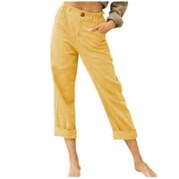 Tawop ženske ležerne tastere za džepove od čvrstih boja elastični struk Udobne ravno hlače Ponte hlače
