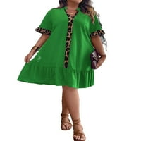 Ženska slatka leopard print Smock narezane zelene haljine plus veličina duljina 0xl