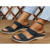 Oucaili Womens slajdova boemske casual cipele na plaži Sandale Open Toe klizna papuče ljeto plava 5