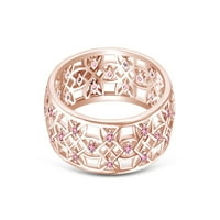 Izdubljenje cvijeće prsten okrugli rez simulirani ružičasti turmalin u 14K ružičastog zlata preko sterlinga