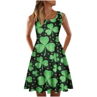 Lopecy-Sta Fashion Women Summer Square Crt St. Patrick Ispiši labav Comfy haljina bez rukava za žene Drešene plaže za žene Green