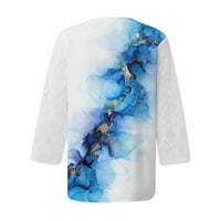 Apepal ženske majice s rukavima V izrez Henley radne vrhove čipke patchwork bluze plavi 4xl
