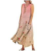 Ženska ljetna casual modni ispisani ručni drešeni haljina za okrugle vrata bez rukava