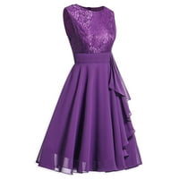 Ersazi Žensko ljeto od ramena V izrez Vintage Solid Party Swing Haljina srijeda Addams Haljina 6- Purple XXL