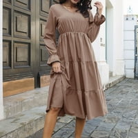 haljine apsujske haljine za žene casual solid color V-izrez dugih rukava dugih haljina Khaki veličine