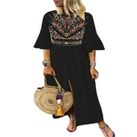 Voguele dame duga haljina V izrez ljeto plaža Sundress ruffle maxi haljine za odmor etnički stil crni