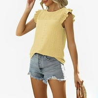 Gotyoou ženska ljetna čvrsta boja V-izrez casual majica s kratkim rukavima s kratkim rukavima žuta,