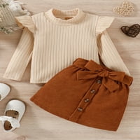 TODDLER Baby Girl Suknja Oprema od pune boje dugih rukava Turtleneck Plint džemper + mini suknja Jesen zimska odjeća
