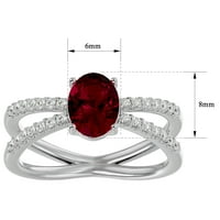 Superjeweler Carat ovalni oblik stvorio je Ruby i Halo Diamond Ring u Sterling Silver za žene