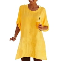 Ženska modna casual okrugla vrata Solidna boja Mid rukava Dugme za ispis Top bluza Žuta l